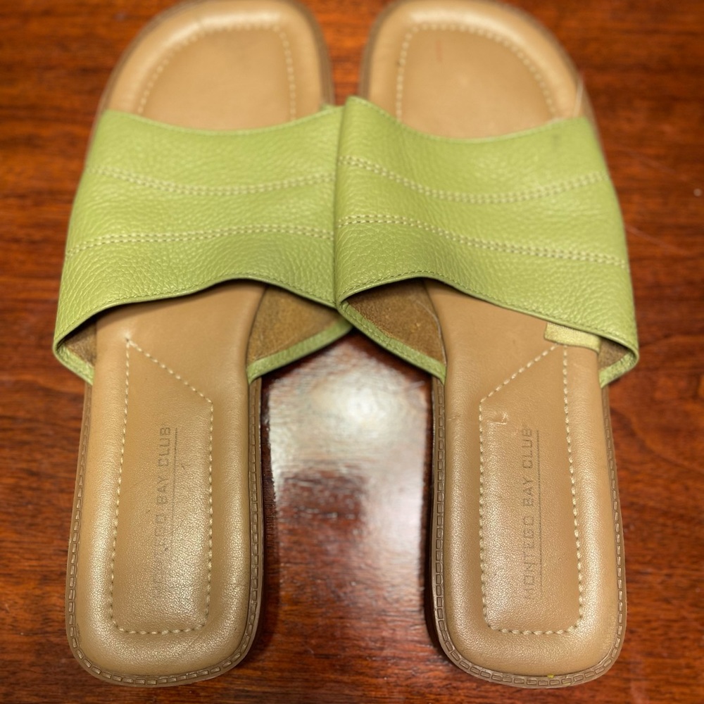 MONTEGO BAY CLUB Leather Collection Green Slide On Sandals (Size 11) womens